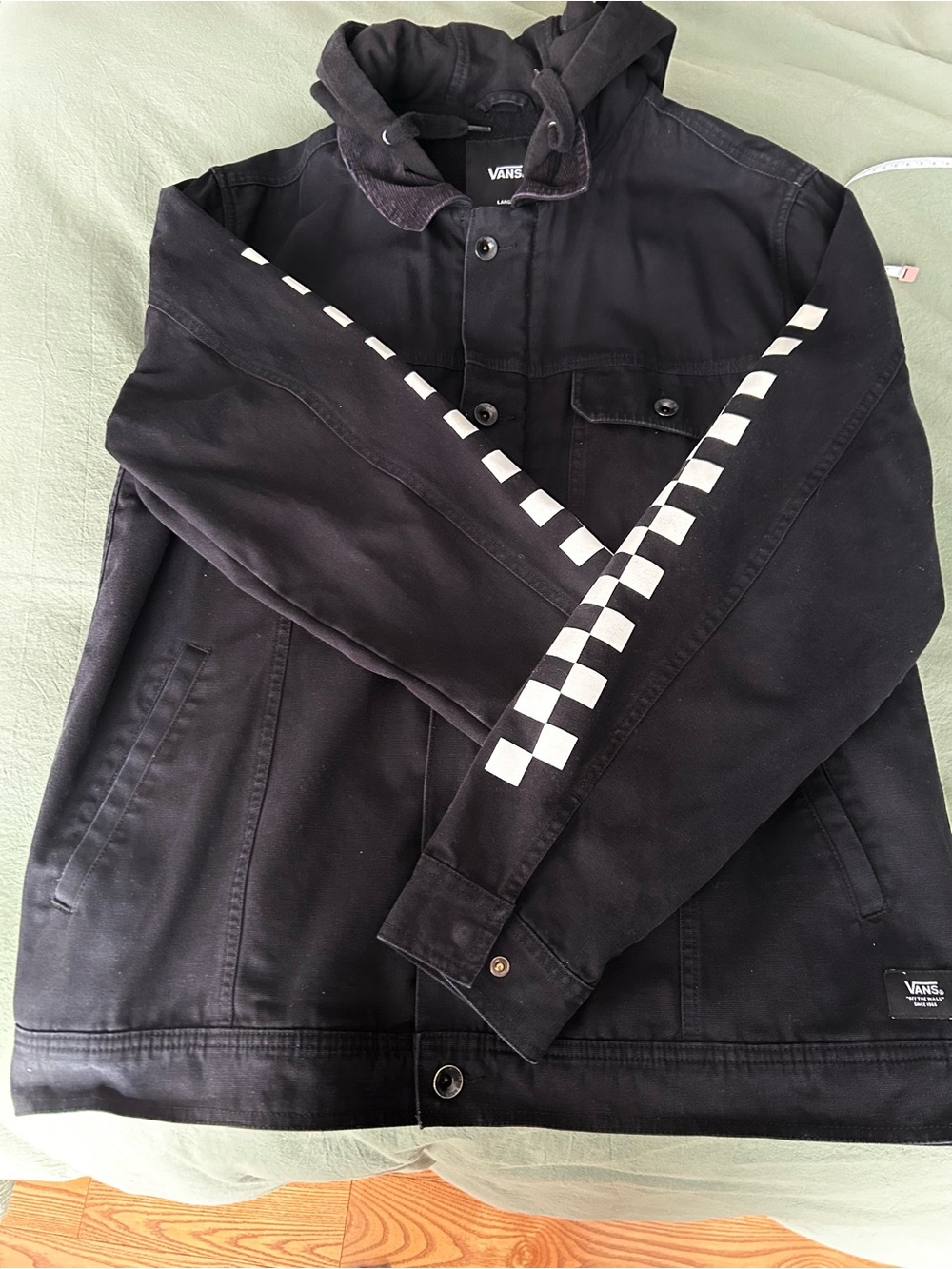 Vans Black Heavy Canvas Jacket w Checkerboard Sleeves, Men’s